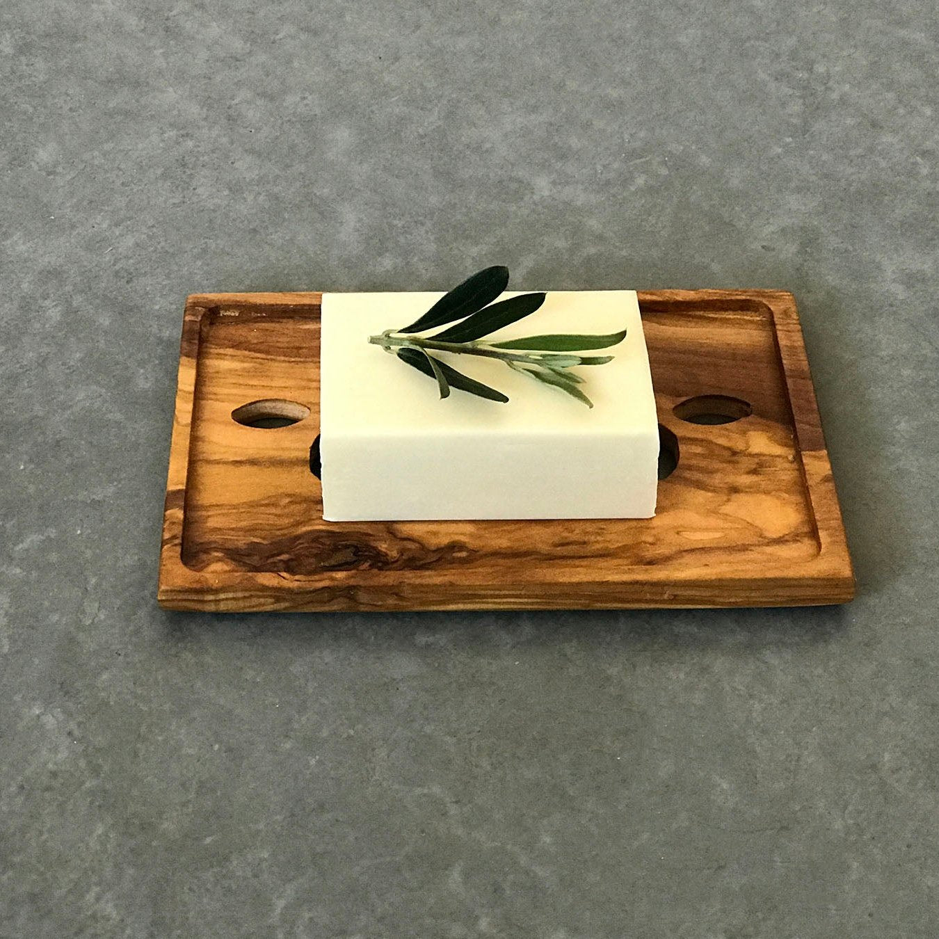 Olive Wood Soap Dish, Wooden Soap Holder with Leaf Shaped Holes