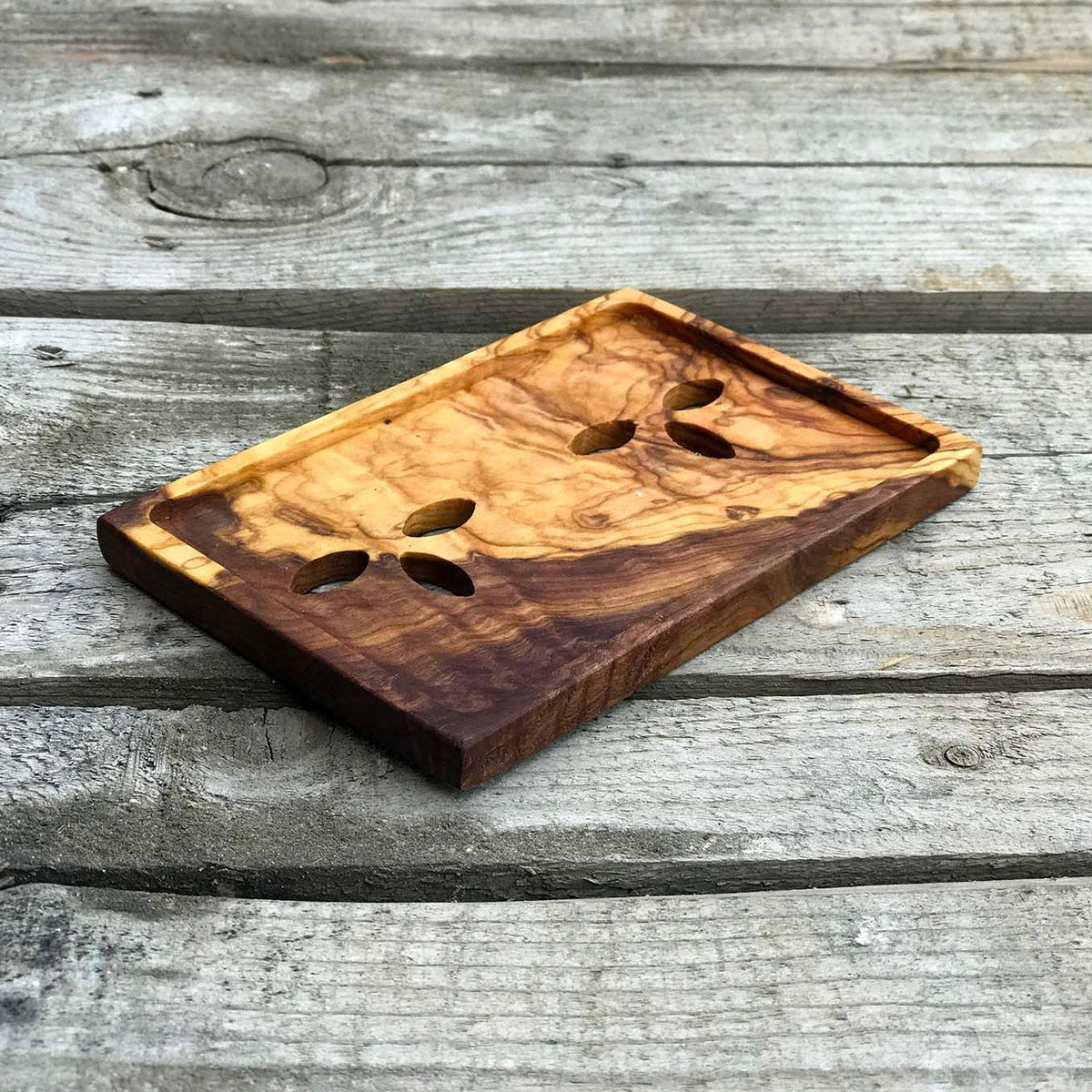 Porte-savon en bois d'olivier, porte-savon en bois avec trous en forme de feuille