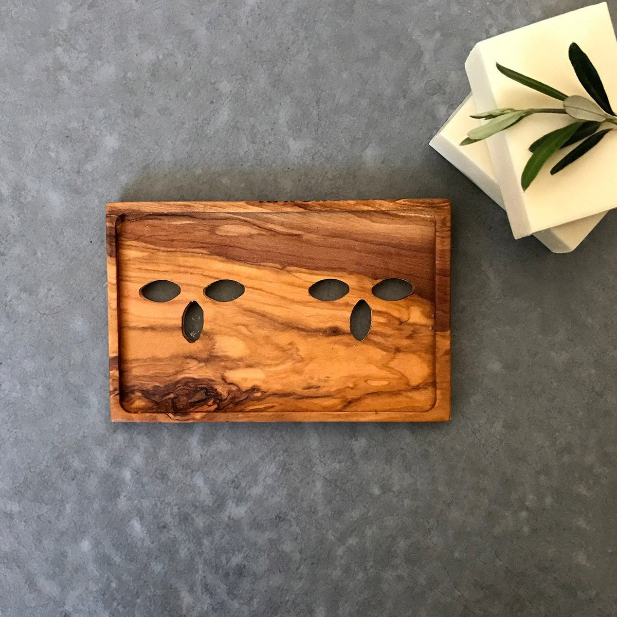 Porte-savon en bois d'olivier, porte-savon en bois avec trous en forme de feuille