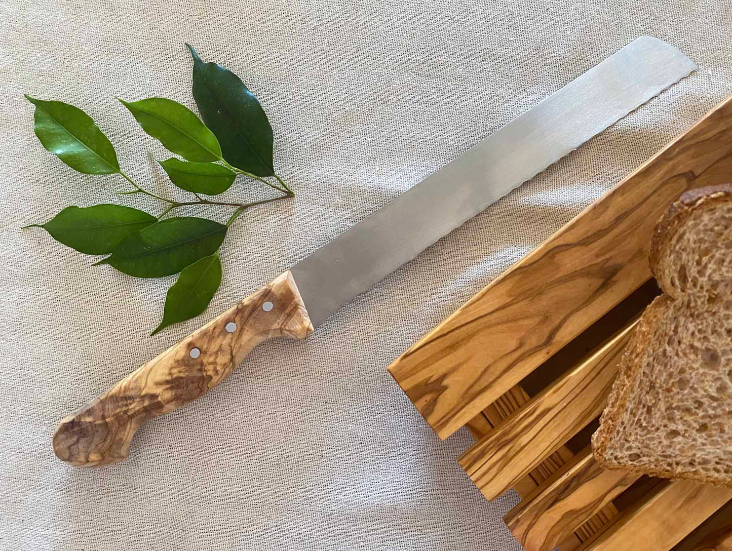Olive Wood Handle Stainless Steel Bread Knife | Handmade, Durable, and Sharp Blade