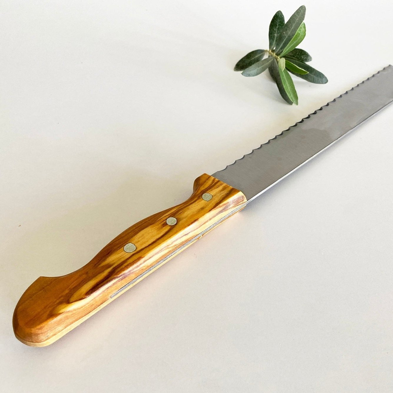 Olive Wood Handle Stainless Steel Bread Knife | Handmade, Durable, and Sharp Blade