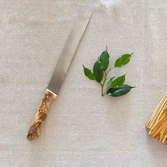 Olive Wood Handle Stainless Steel Bread Knife | Handmade, Durable, and Sharp Blade