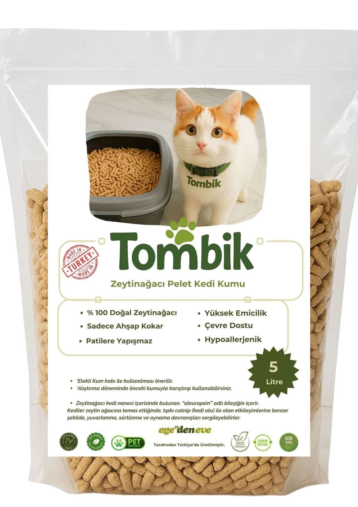 Litière pour chat en granulés de bois d'olivier – Naturelle, durable et hypoallergénique