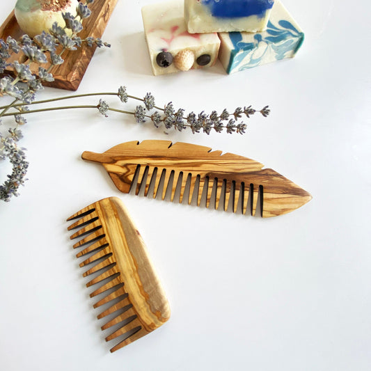Ensemble de 2 peignes de beauté en bois d'olivier, peigne en bois à dents larges, peigne en bois à dents fines, ensemble de peignes authentiques