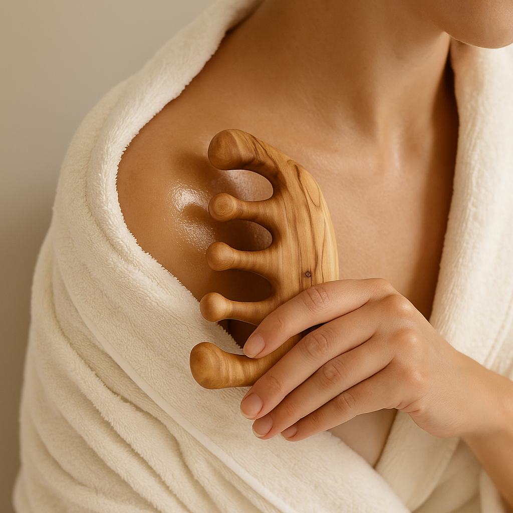 Zeytin Ağacı Gua Sha Masaj Aleti | Ahşap Lenfatik Tarak | Yüz ve Vücut İçin Doğal Masaj & Dolaşım Destekleyici