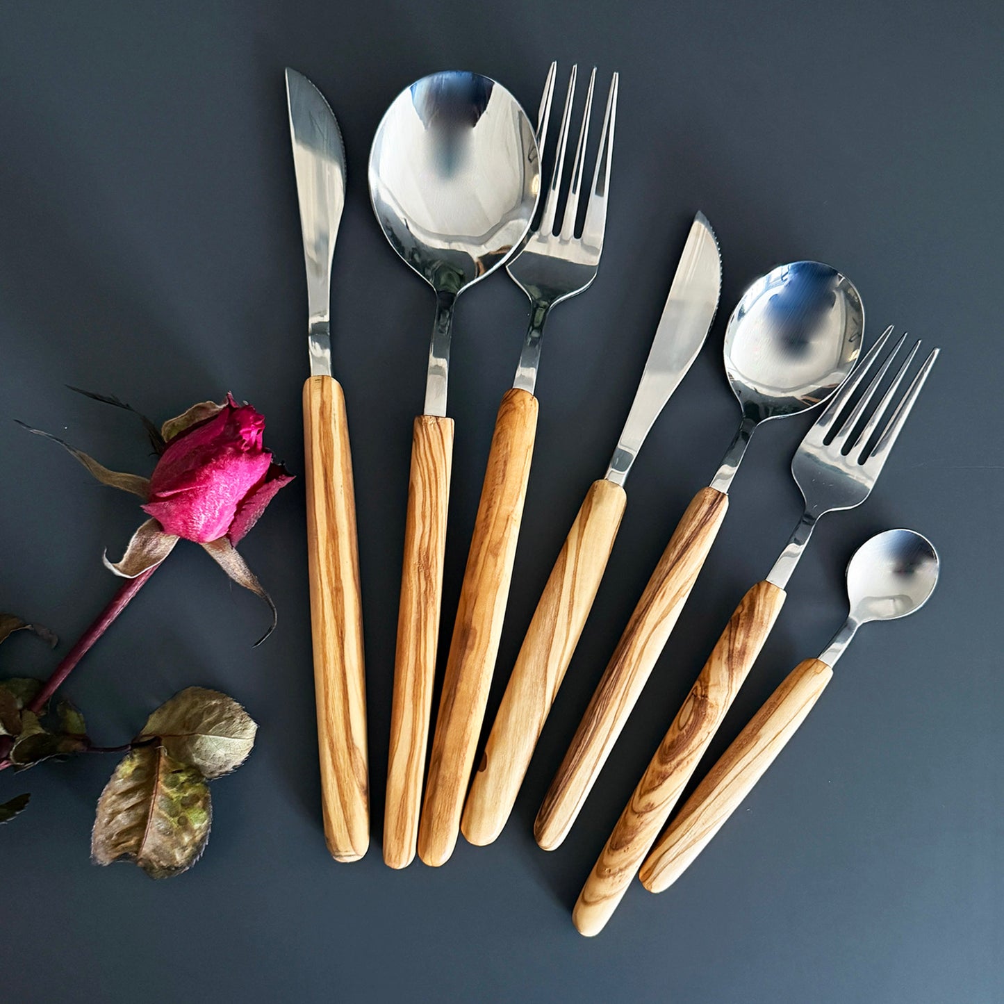 Handcrafted Olive Wood Handle Cutlery – 3-Piece & 7-Piece Stainless Steel Set