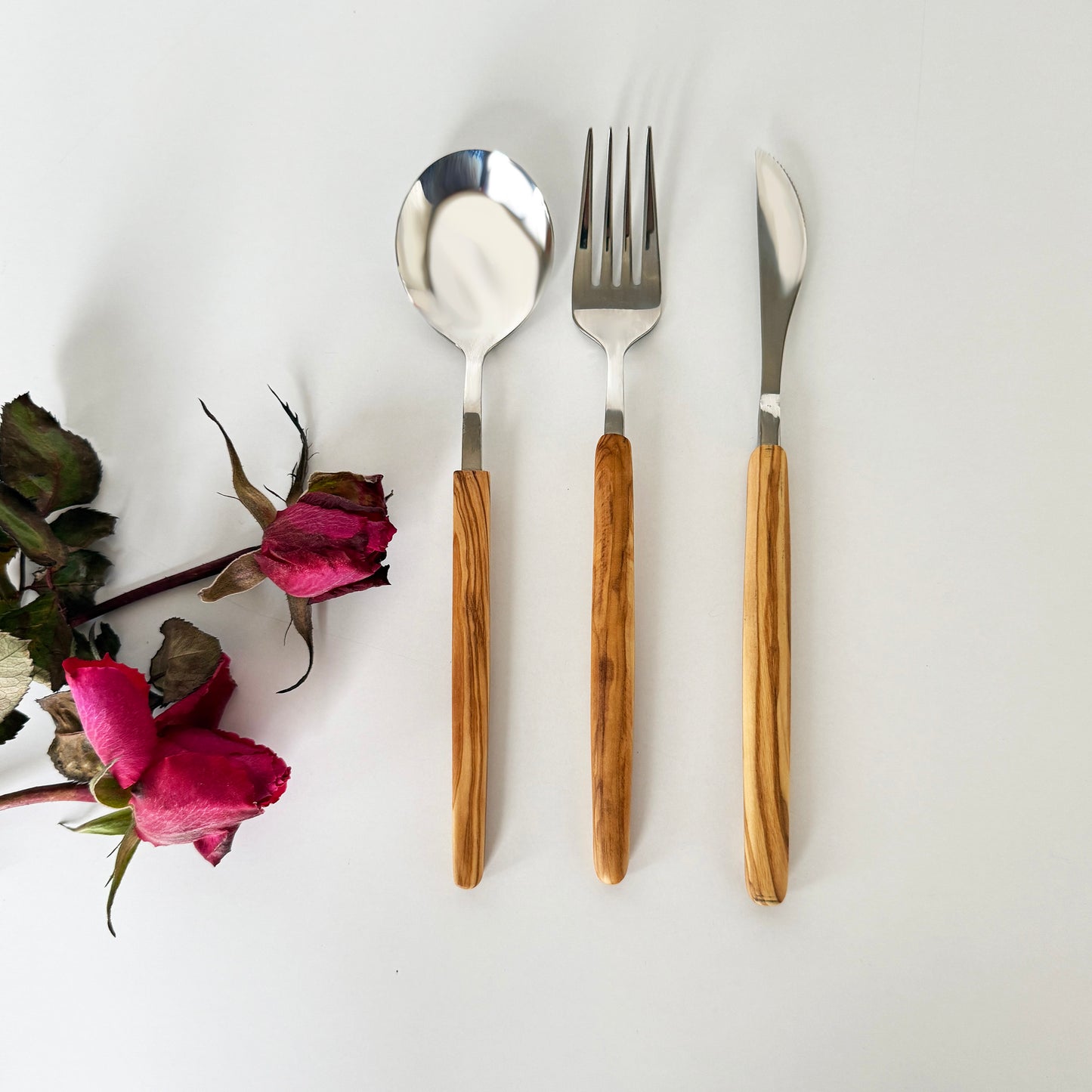 Handcrafted Olive Wood Handle Cutlery – 3-Piece & 7-Piece Stainless Steel Set