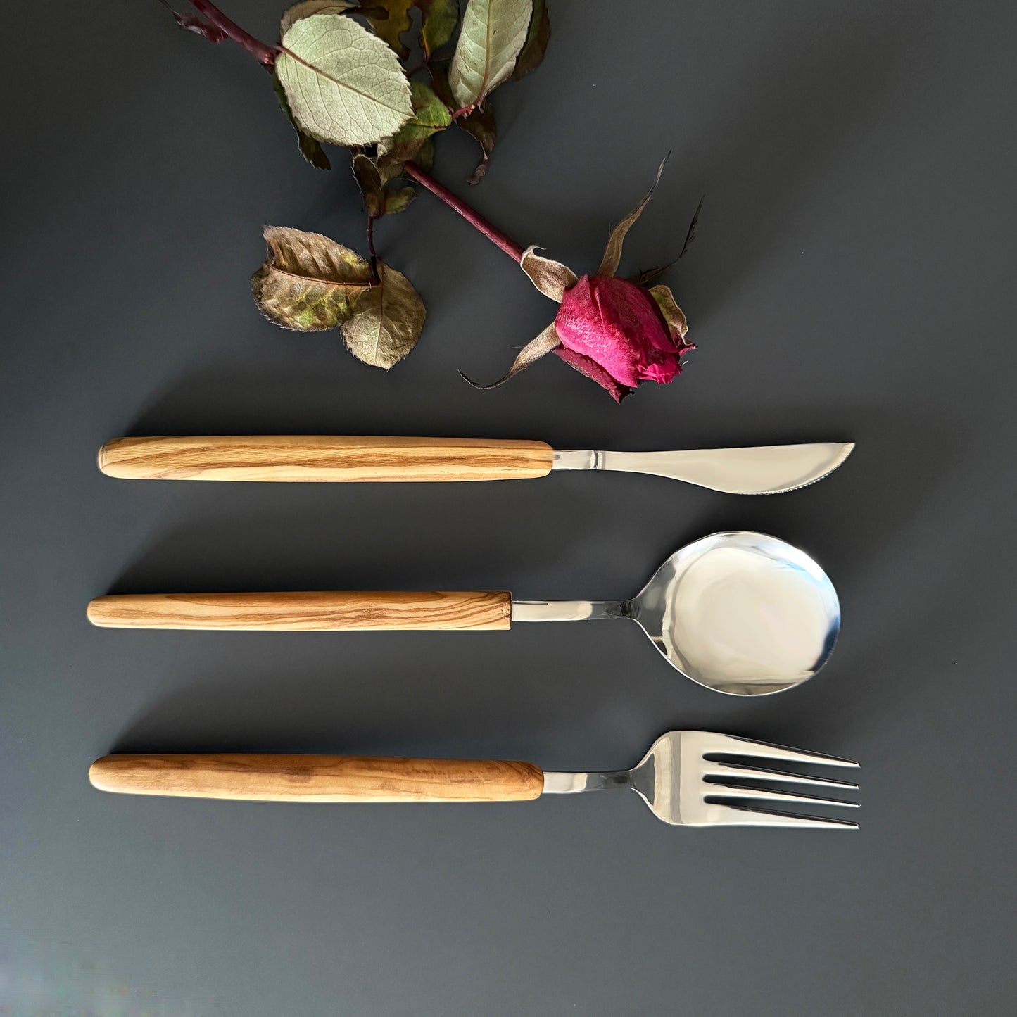 Handcrafted Olive Wood Handle Cutlery – 3-Piece & 7-Piece Stainless Steel Set