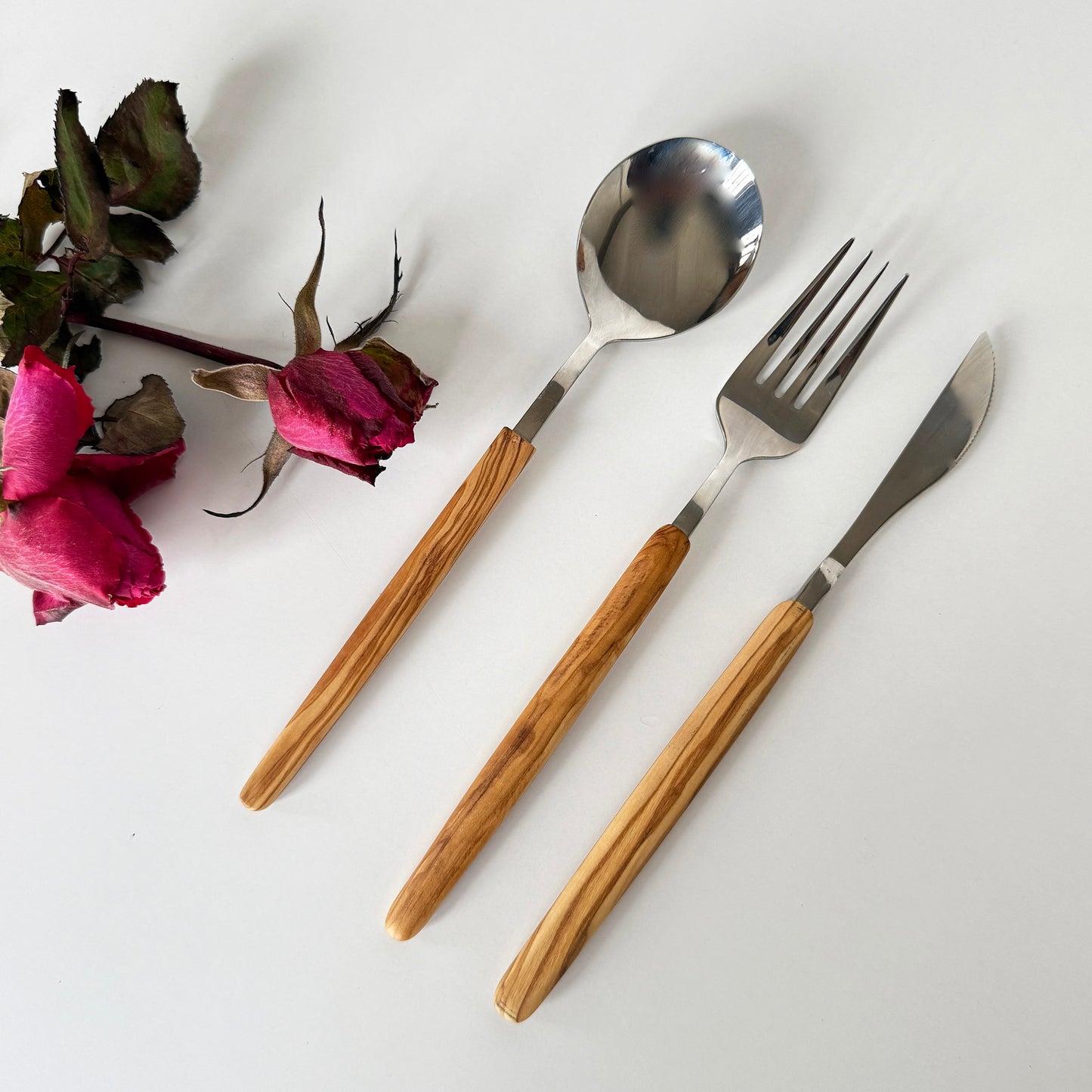 Handcrafted Olive Wood Handle Cutlery – 3-Piece & 7-Piece Stainless Steel Set