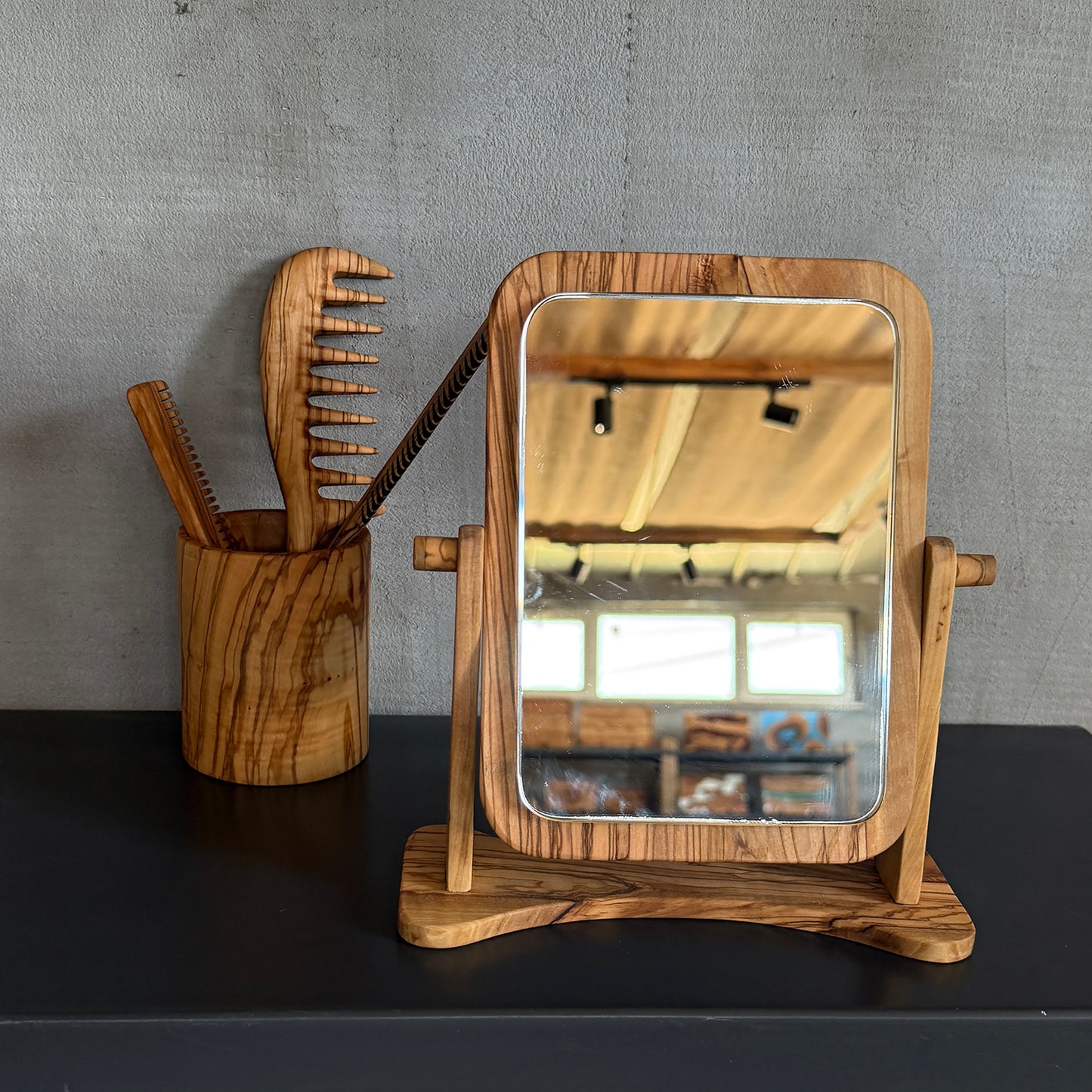 Handcrafted Olive Wood Table Mirror