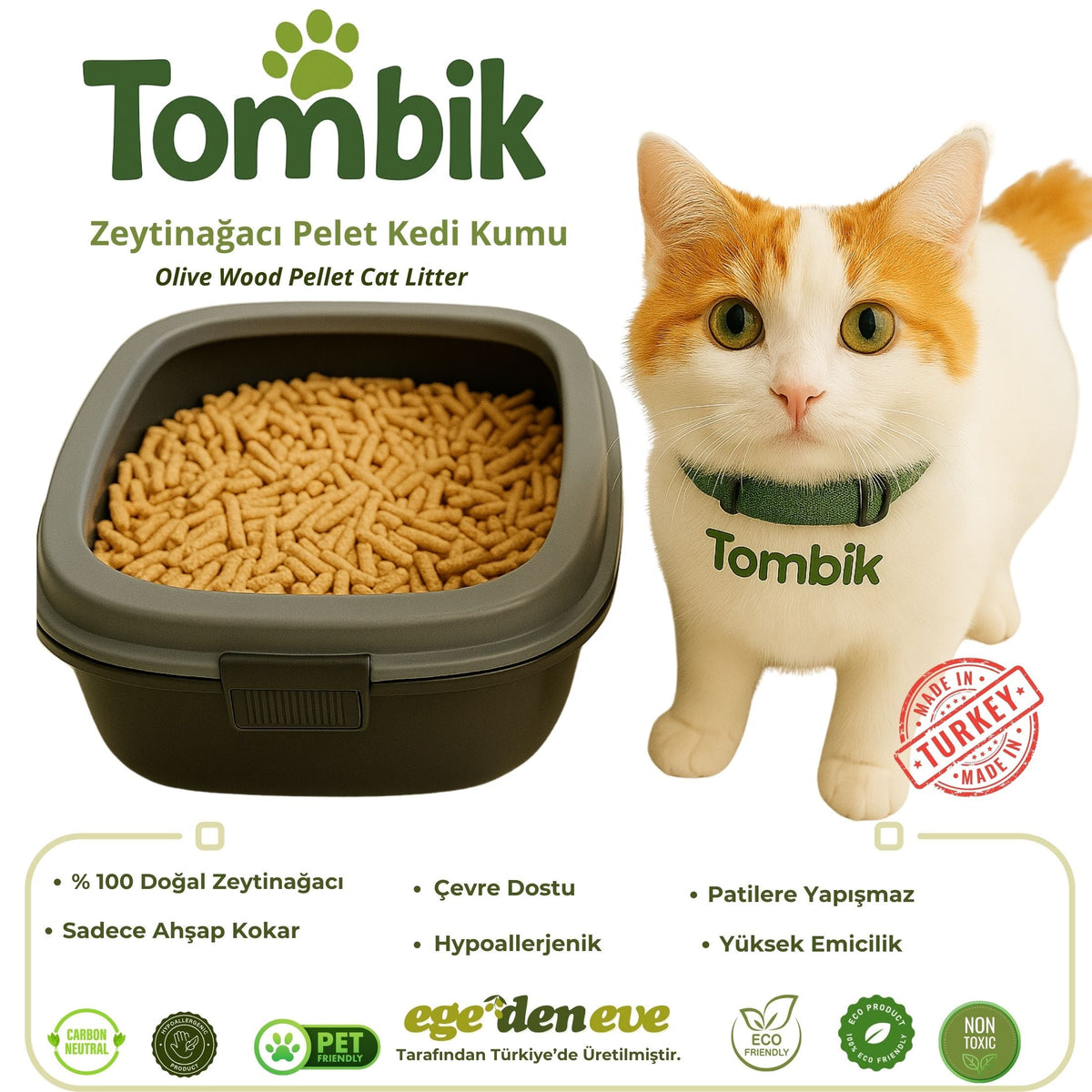 Litière pour chat en granulés de bois d'olivier – Naturelle, durable et hypoallergénique