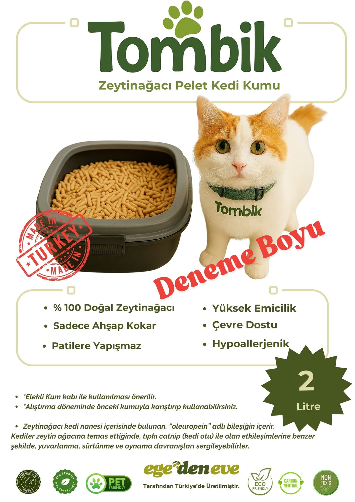 Litière pour chat en granulés de bois d'olivier – Naturelle, durable et hypoallergénique