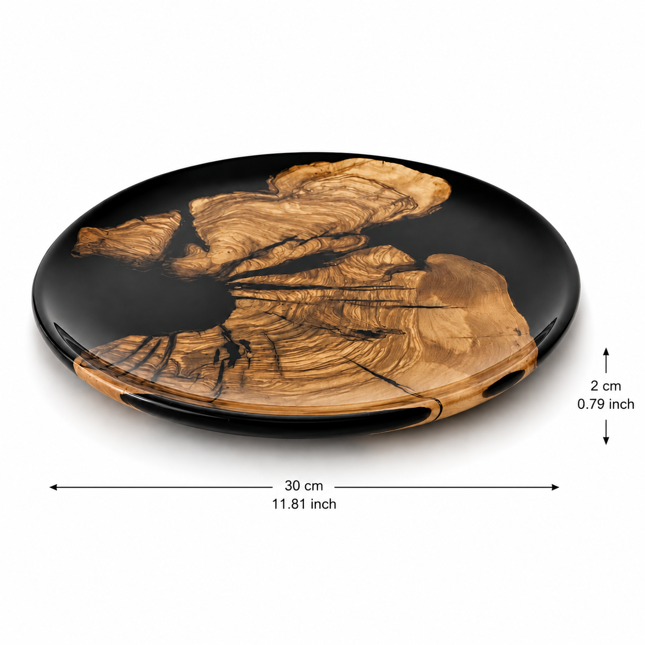 Zeus Olive Wood & Epoxy Decorative Serving Plate – Handcrafted Wooden Platter – Modern Rustic Table Decor – Unique Housewarming Gift
