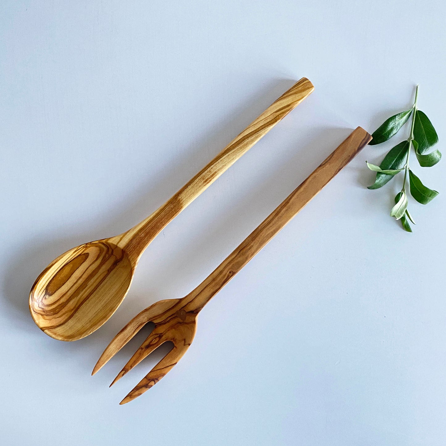 Stylish Olive Wood Serving Set, Wooden Salad Spoon and Fork