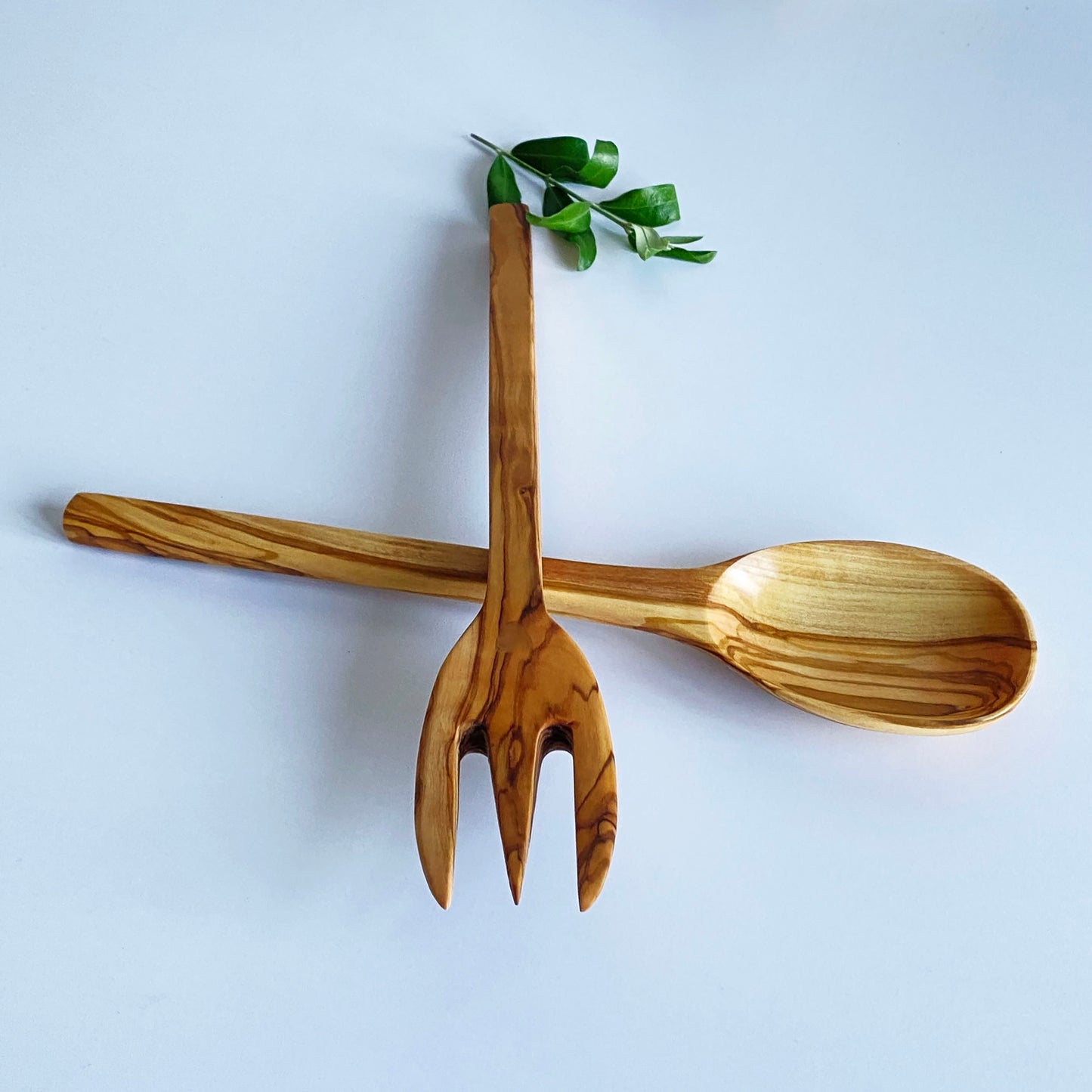Stylish Olive Wood Serving Set, Wooden Salad Spoon and Fork