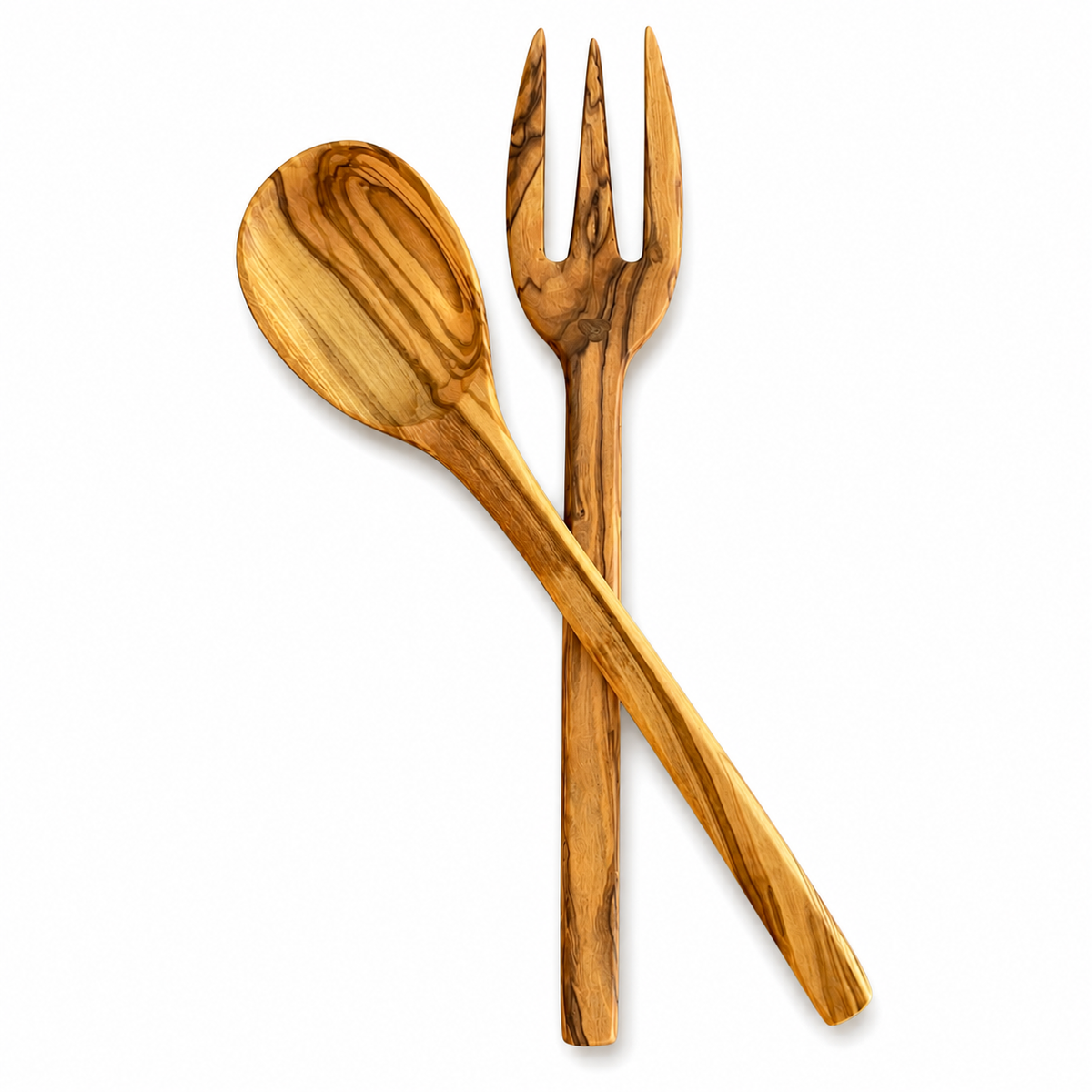 Stylish Olive Wood Serving Set, Wooden Salad Spoon and Fork
