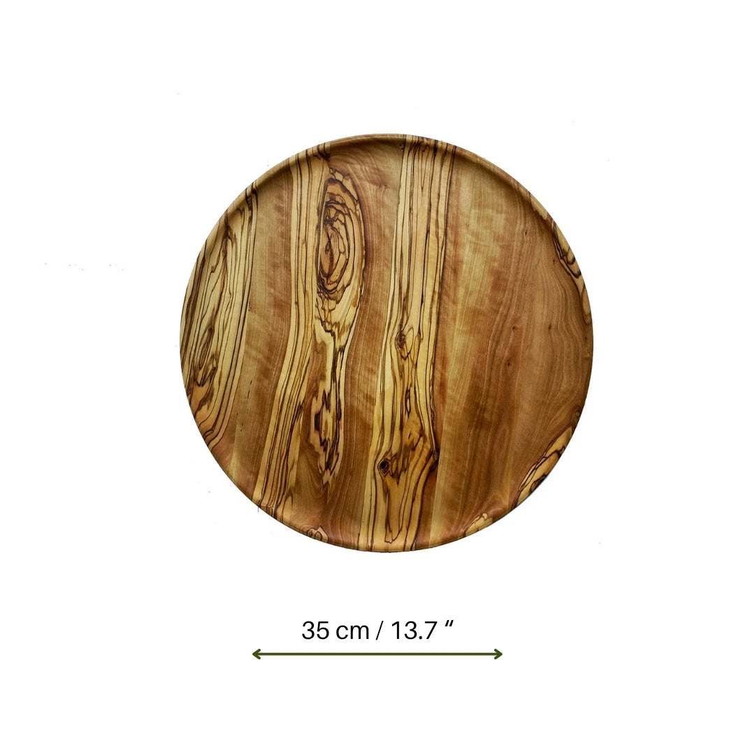 Olive Wood Shallow Serving Plates, Wooden Plates for Food