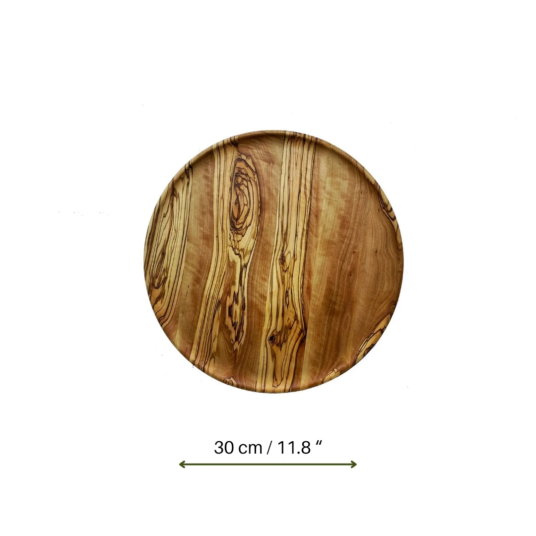 Olive Wood Shallow Serving Plates, Wooden Plates for Food