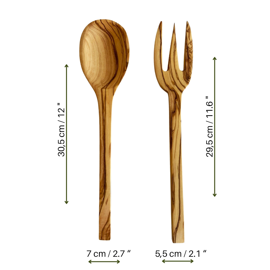 Stylish Olive Wood Serving Set, Wooden Salad Spoon and Fork