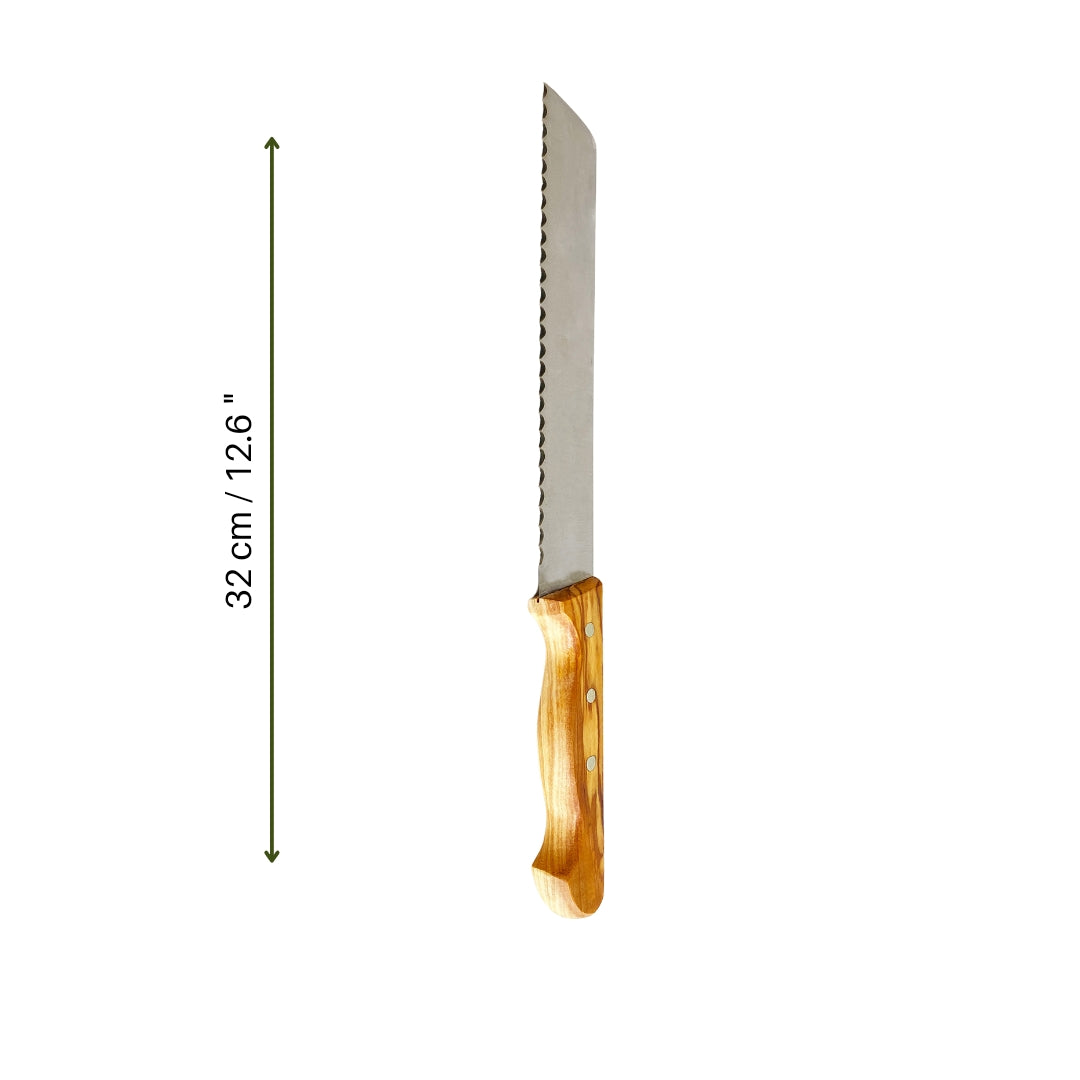 Olive Wood Handle Stainless Steel Bread Knife | Handmade, Durable, and Sharp Blade
