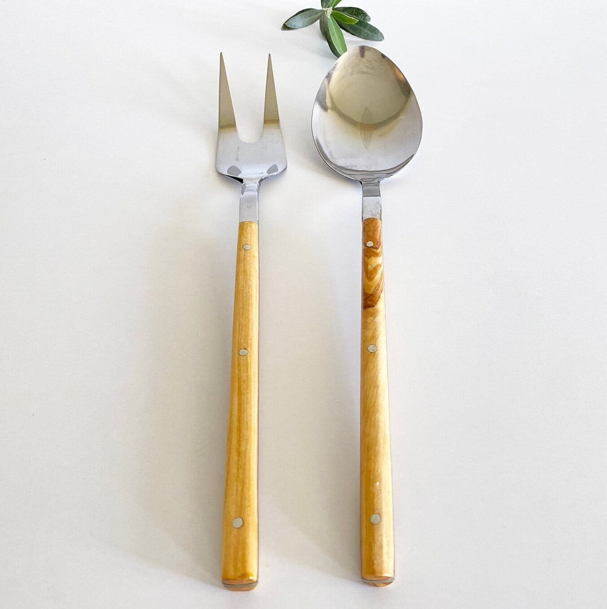 Ensemble de couverts en bois d'olivier, couverts en acier inoxydable et bois, fourchette de service, cuillère de service