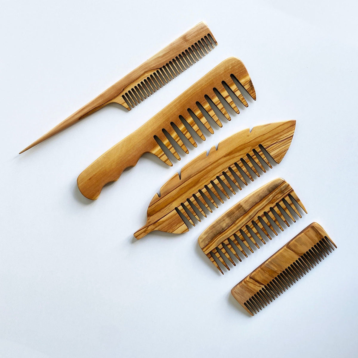 Olive Wood Beauty Comb Set of 5, Wooden Wide Tine Combs, Wooden Close Tine Combs, Authentic