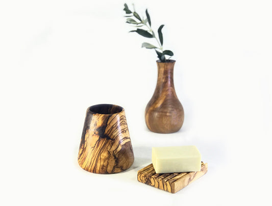 Ensemble de salle de bain en bois d'olivier, porte-brosse à dents en bois d'olivier, porte-savon authentique, ensemble porte-brosse à dents et porte-savon en bois naturel