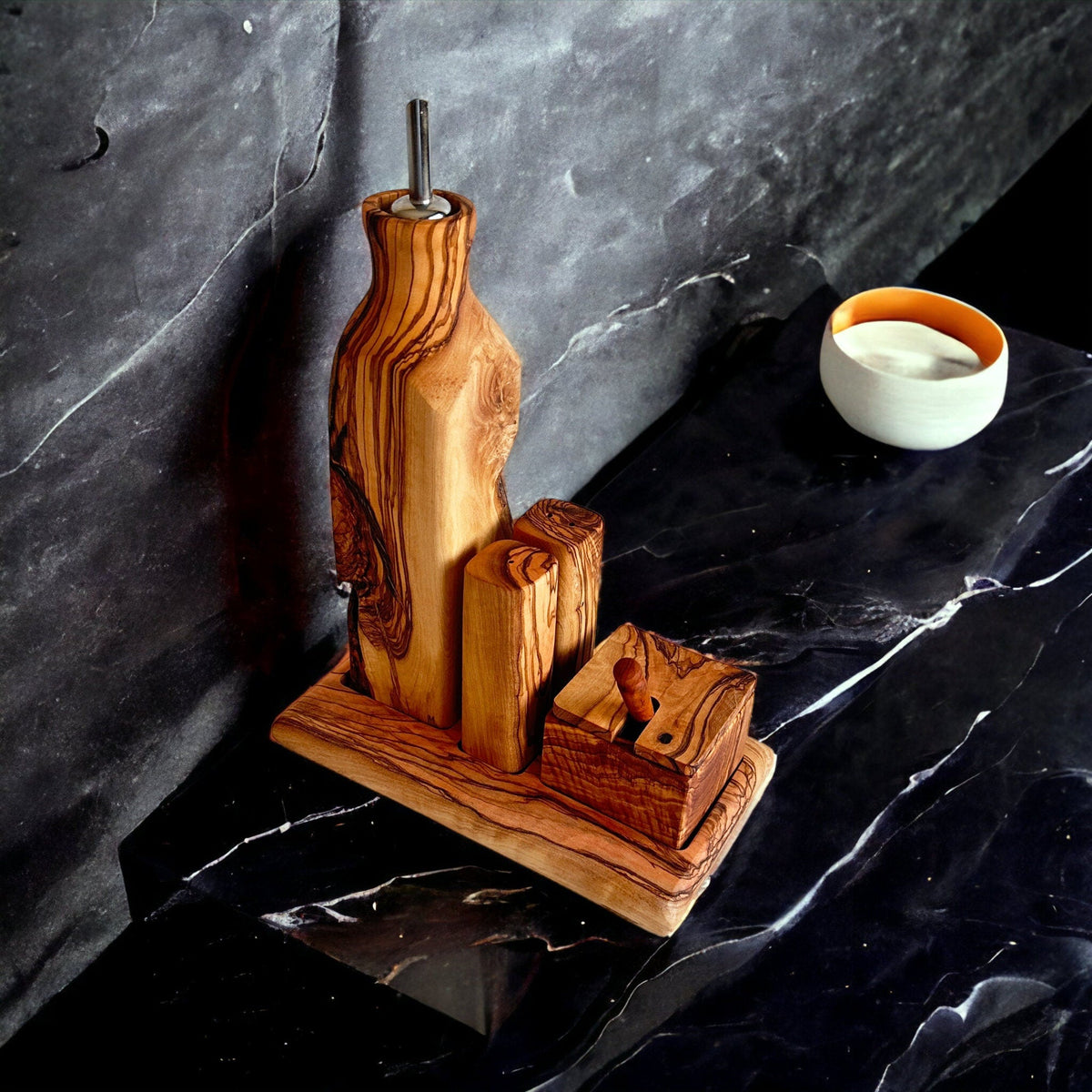 Handcrafted Olive Wood Dining Table Condiment Set - Hector Menage Set