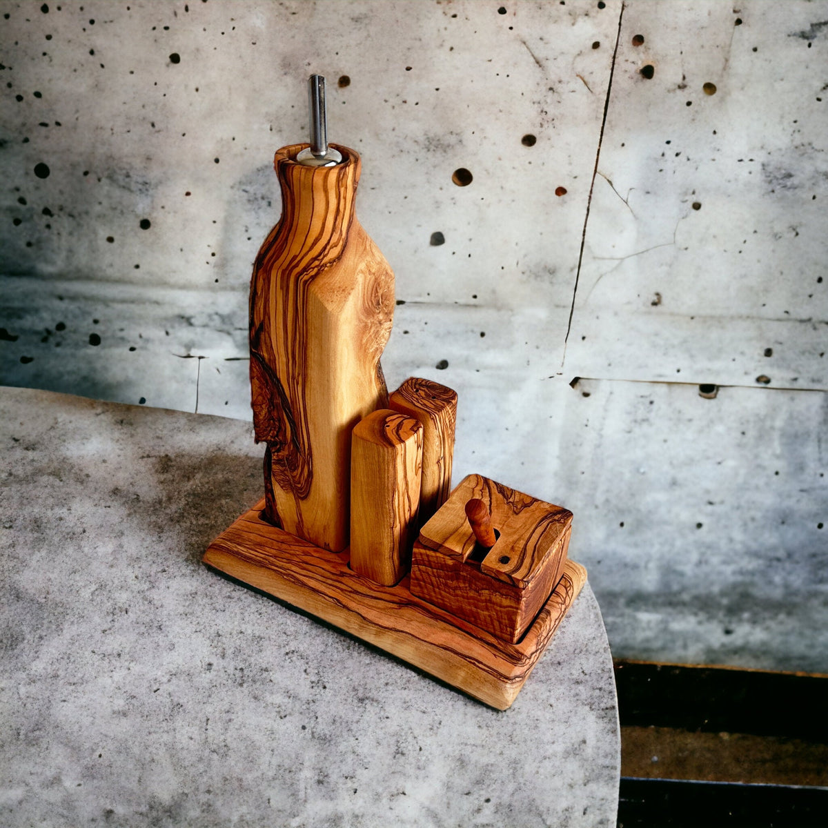 Handcrafted Olive Wood Dining Table Condiment Set - Menage Set