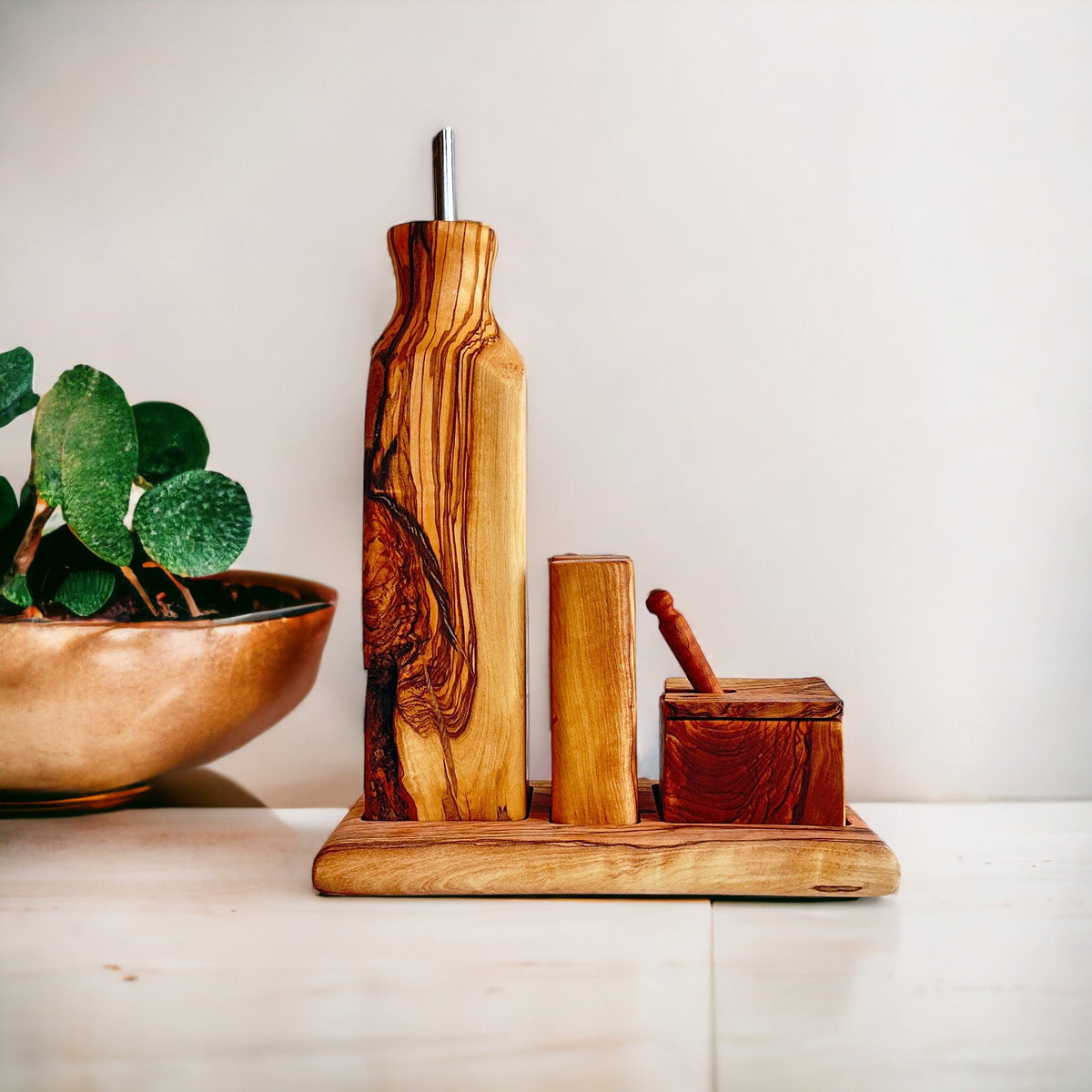 Handcrafted Olive Wood Dining Table Condiment Set - Hector Menage Set