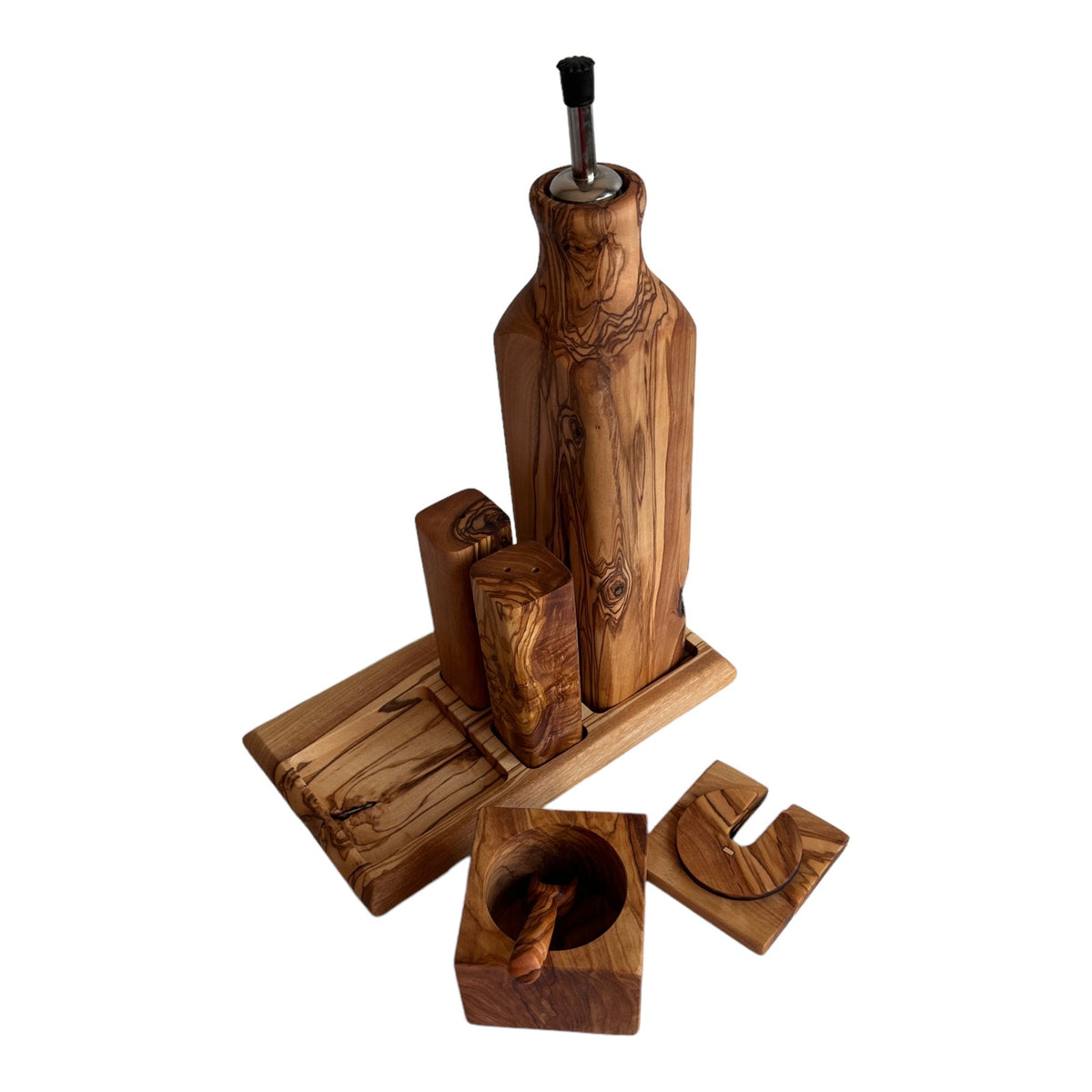 Handcrafted Olive Wood Dining Table Condiment Set - Hector Menage Set