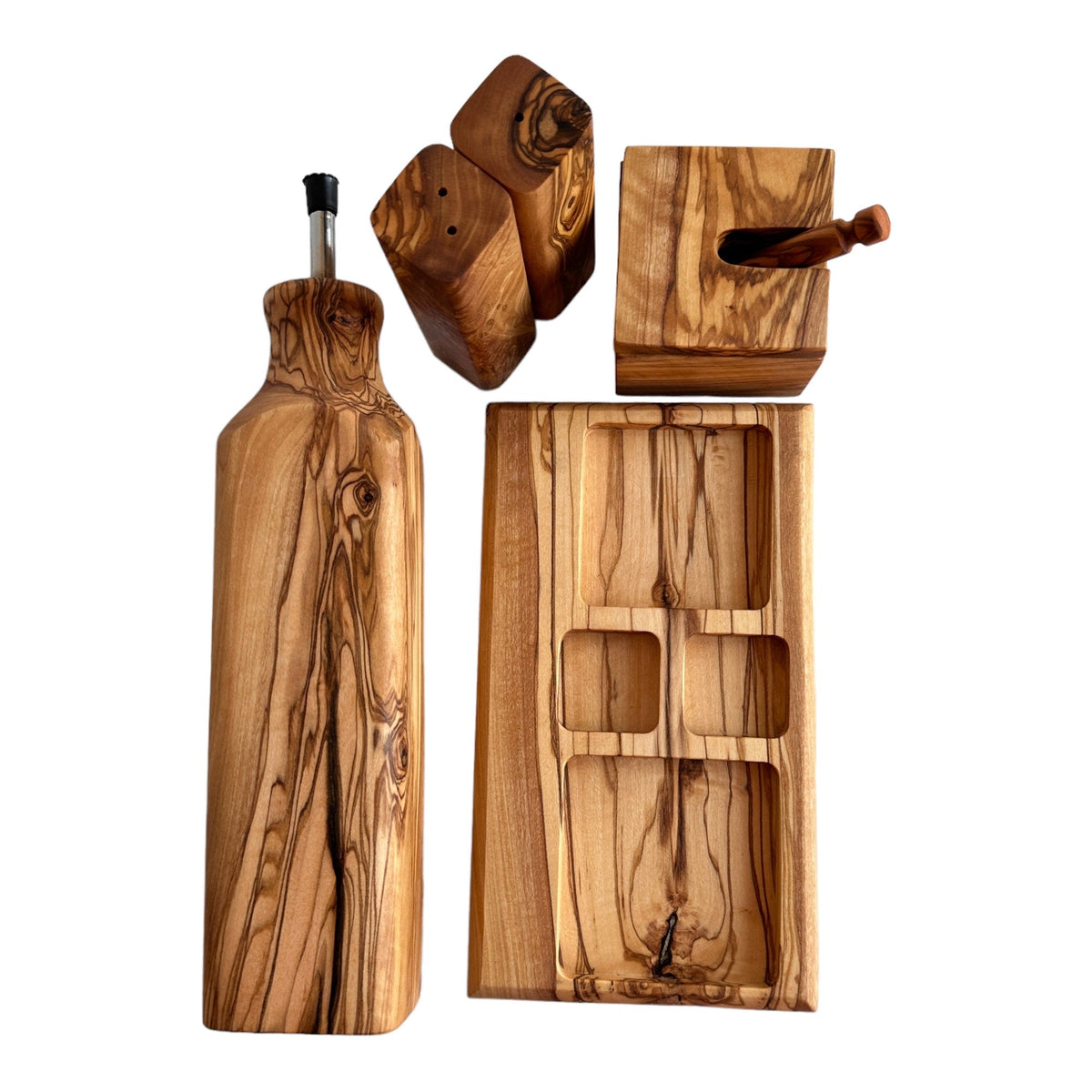 Handcrafted Olive Wood Dining Table Condiment Set - Hector Menage Set