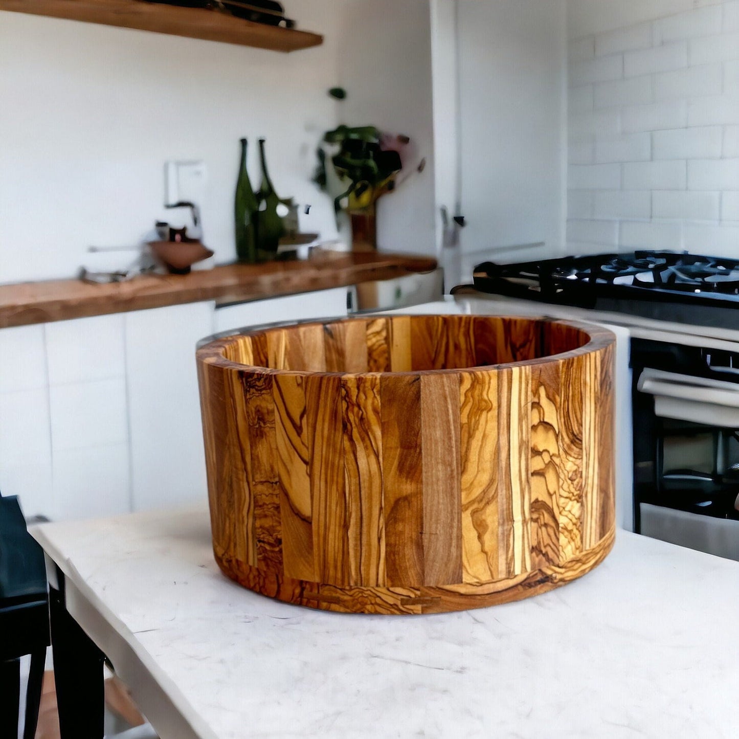 Handmade Olive Wood Salad Bowl - 11 Inches with servers, Unique Gift, Handcrafted Olive Wood Bowl, Large Olive Wood Serving Bowl