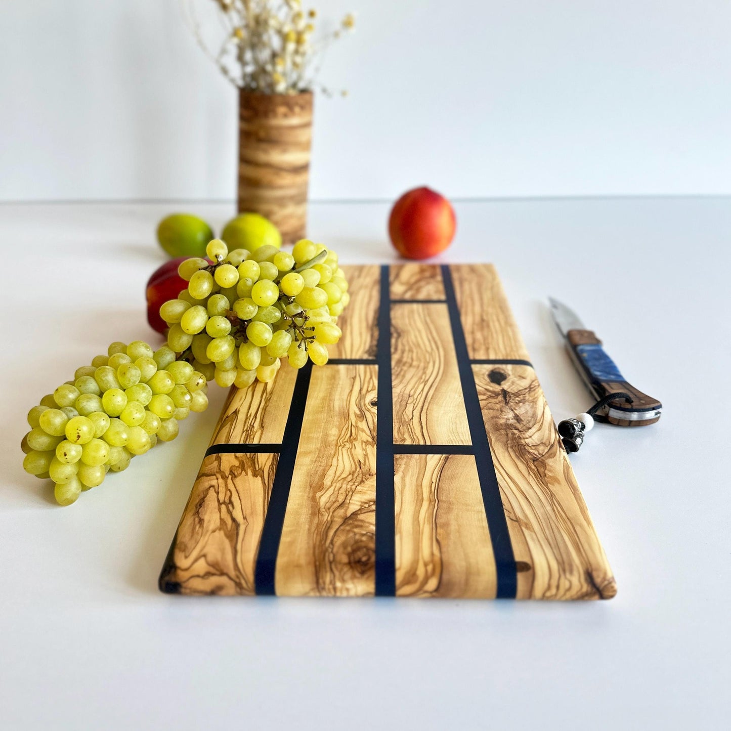 Hand Crafted Olive Wood And Resin Charcuterie Board Board With Brick Pattern | New Home Gift | Olive Wood Board With Epoxy