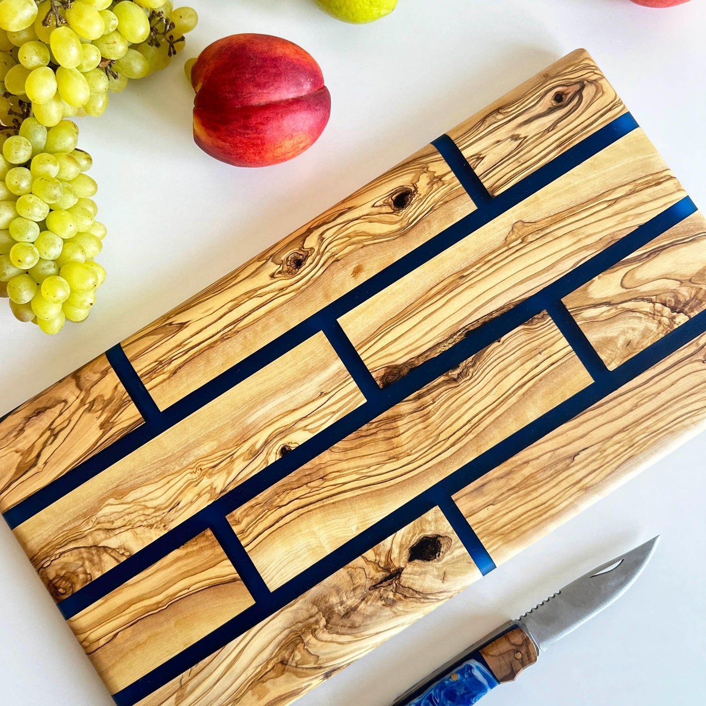 Hand Crafted Olive Wood And Resin Charcuterie Board Board With Brick Pattern | New Home Gift | Olive Wood Board With Epoxy