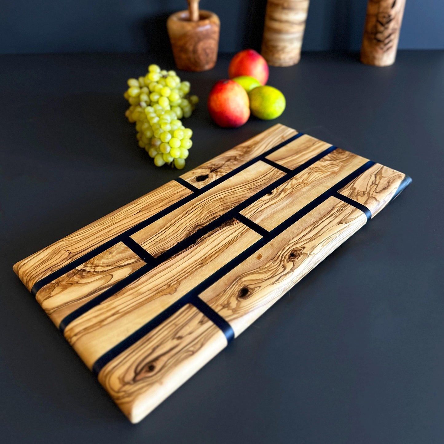 Hand Crafted Olive Wood And Resin Charcuterie Board Board With Brick Pattern | New Home Gift | Olive Wood Board With Epoxy