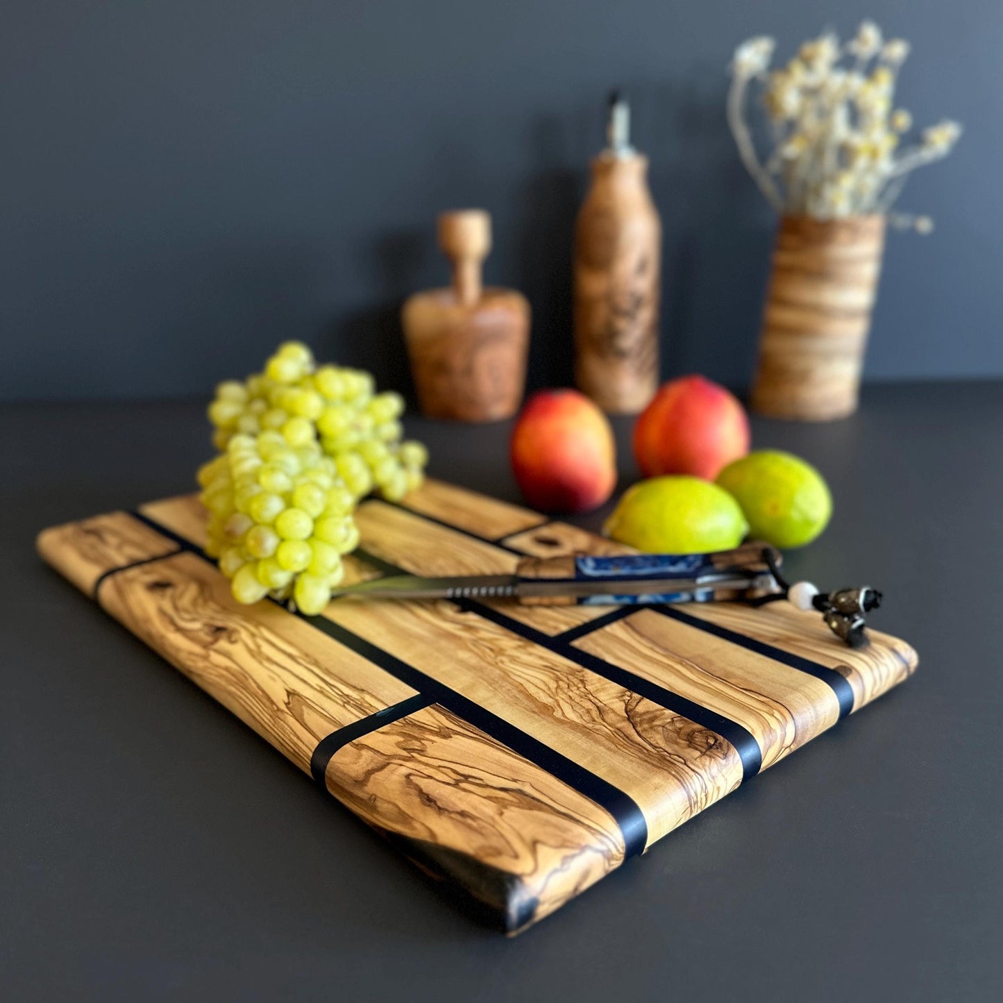 Hand Crafted Olive Wood And Resin Charcuterie Board Board With Brick Pattern | New Home Gift | Olive Wood Board With Epoxy