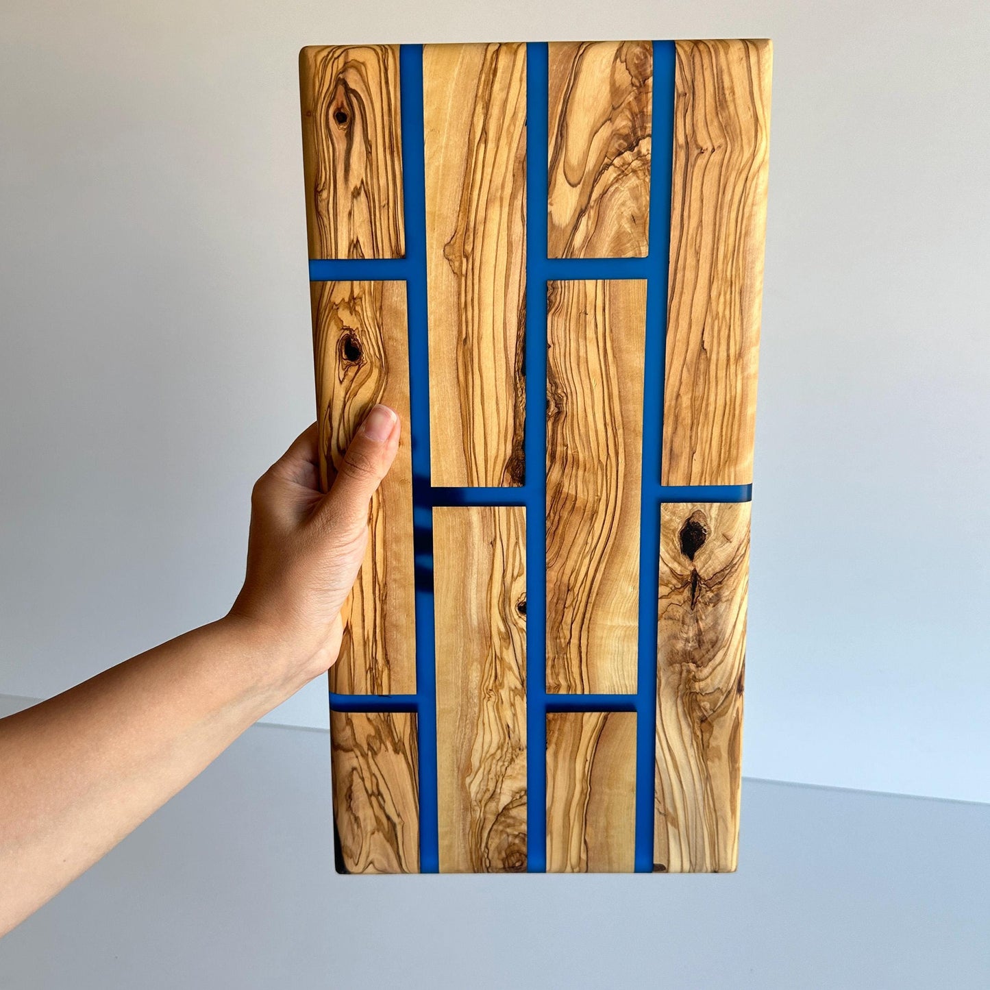 Hand Crafted Olive Wood And Resin Charcuterie Board Board With Brick Pattern | New Home Gift | Olive Wood Board With Epoxy