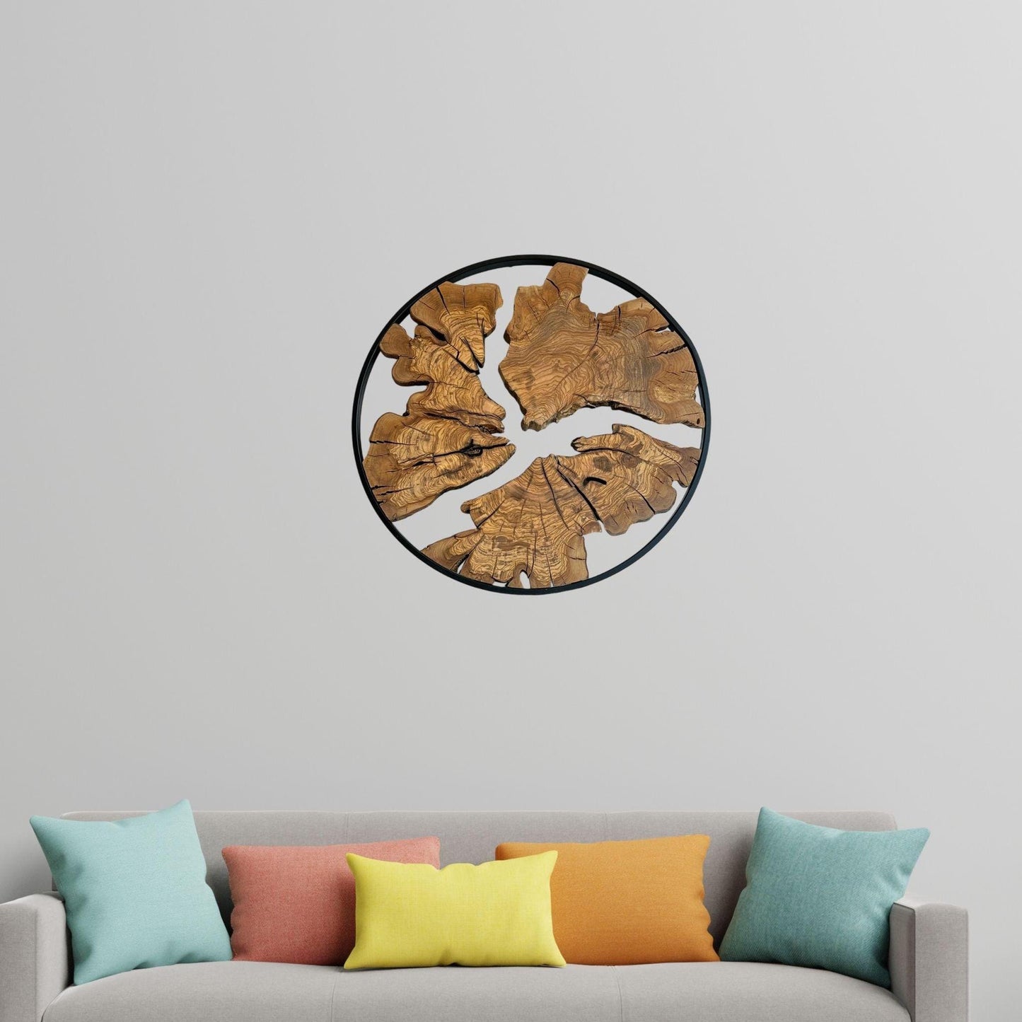 Rustic Olive Wood Wall Decor - Wall Art With Metal Frame - Live Edge Wooden Wall Decor - Large Live Edge Wall Art