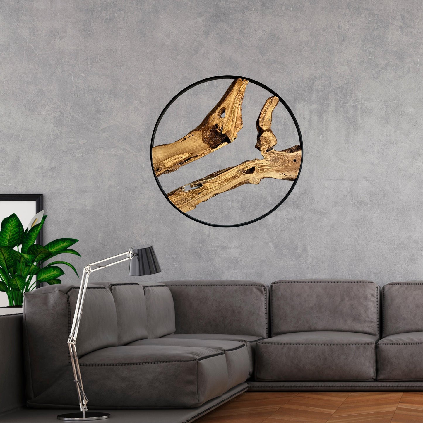 Round Metal Framed Wall Decor | Wooden Wall Decor | Olive Wood Wall Art With Metal Frame | 36 inches Wall Decor | Large Wall Decor