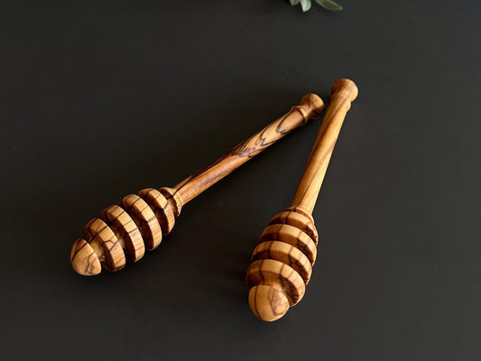 Handcrafted Olive Wood Honey Dippers, Rustic Kitchen Utensil Set of 2