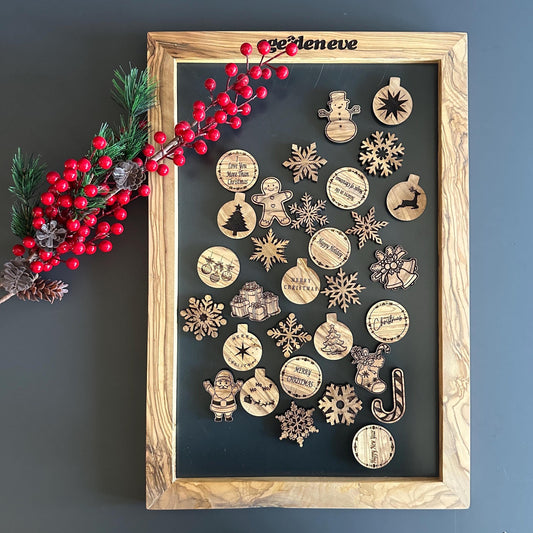 Présentoir magnétique en bois d'olivier – Tableau magnétique de Noël