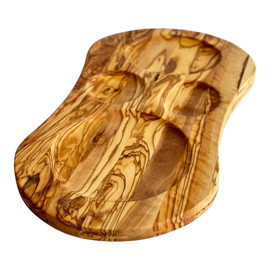 Natural Wood Serving Plate with Compartments, Olive Wood Divided Dish