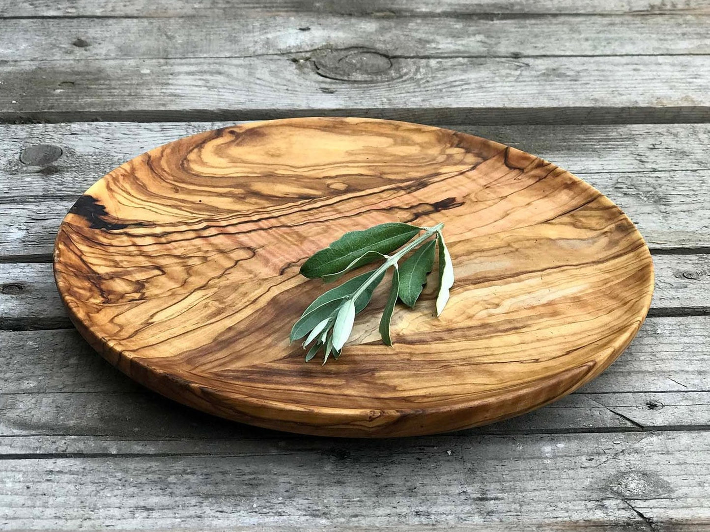 Olive Wood Shallow Serving Plates, Wooden Plates for Food