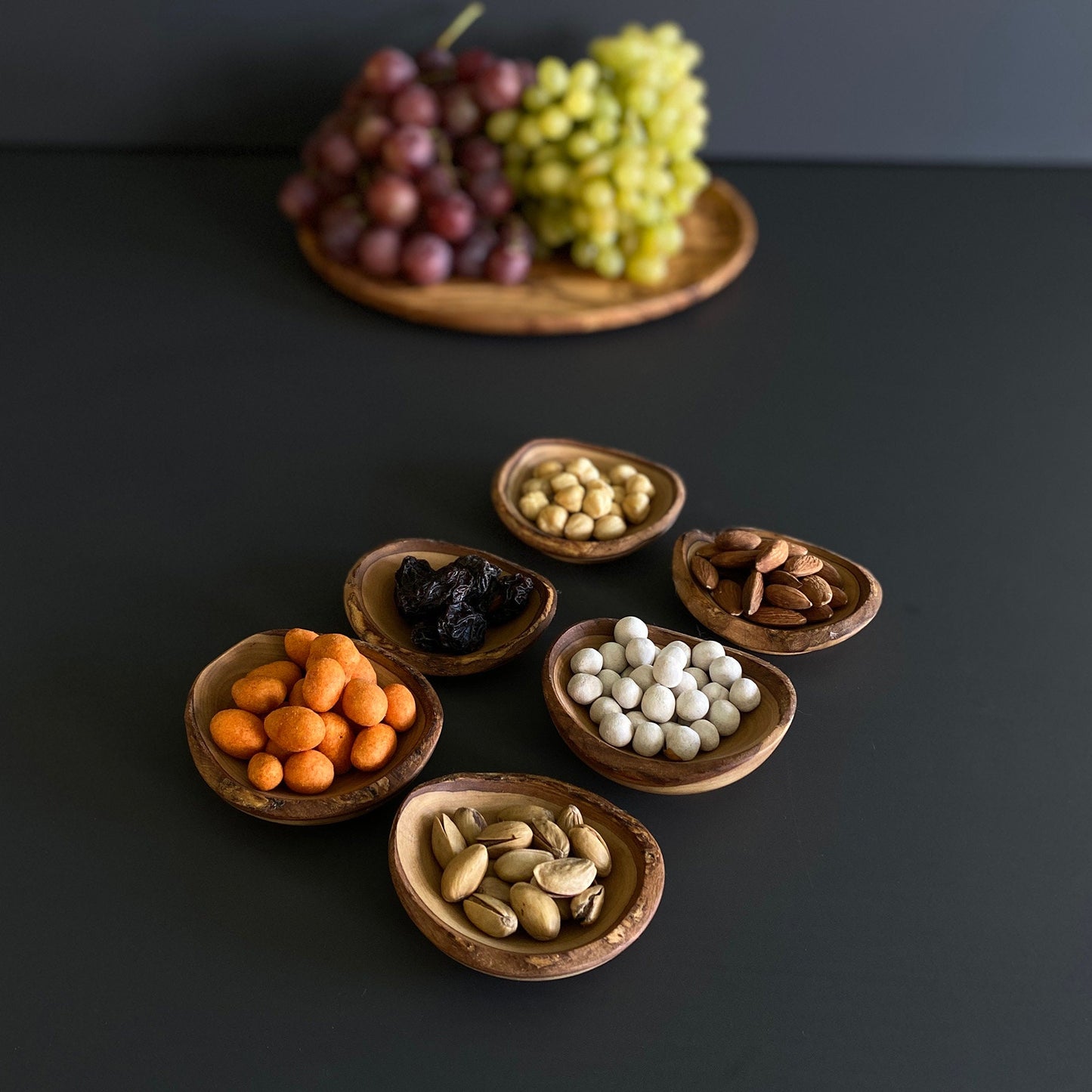 Olive Wood Rustic Mini Bowls, Wooden Live Edge Mini Plates, Olive Wood Mini Plates