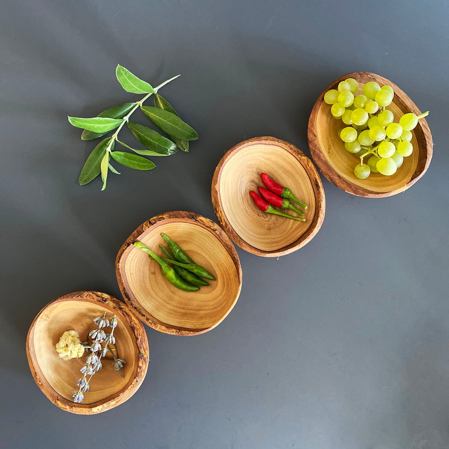 Olive Wood Rustic Mini Bowls, Wooden Live Edge Mini Plates, Olive Wood Mini Plates
