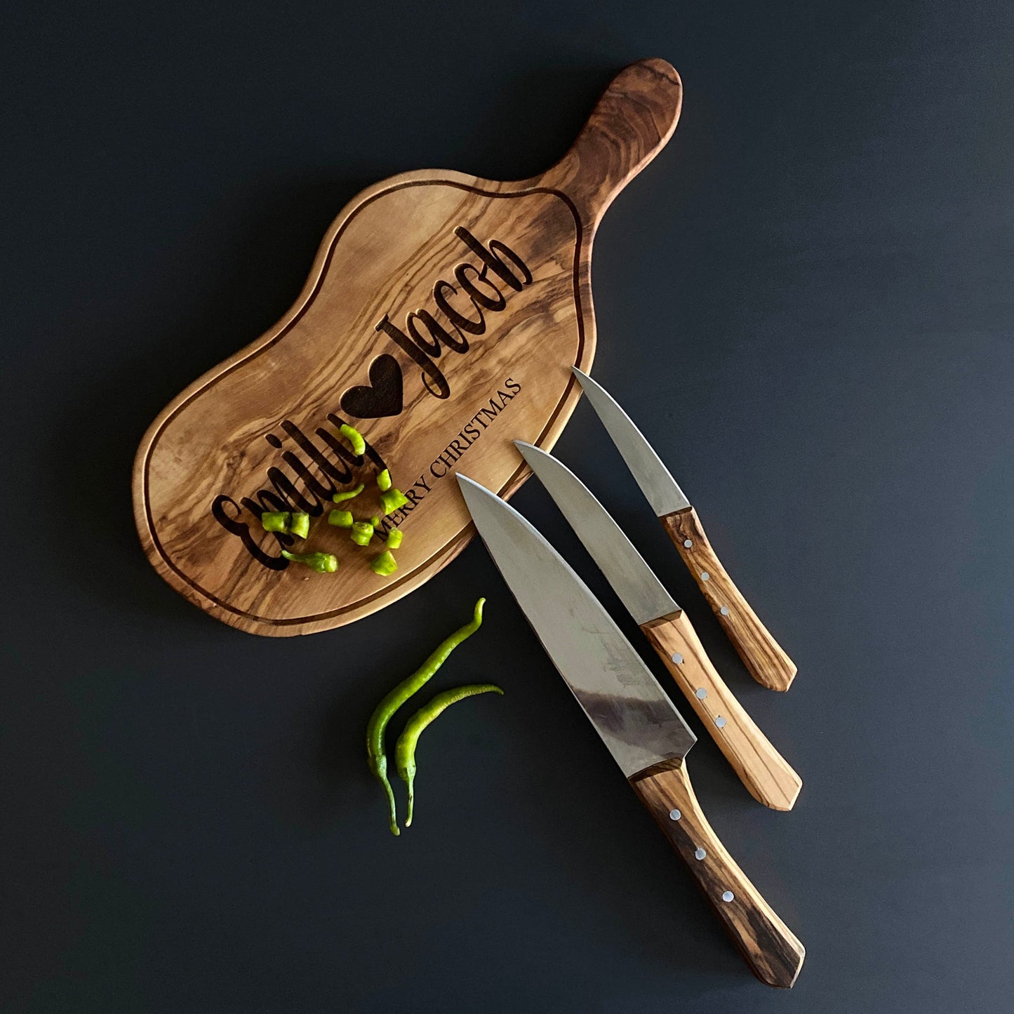 Olive Wood Knife set, Wood Handle Stainless Steel Knife, Olive Wood Kitchen Knife