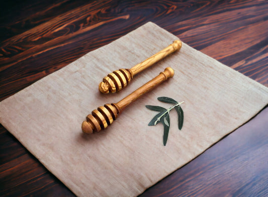 Olive Wood Honey Spoon Set of 2, Authentic Honey Dippers, Wooden Jam Dipper, Stylish Honey Spoon, Live Olive Wood Spoon, Rustic Honey Dipper
