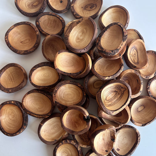 Deformed Olive Wood Rustic Mini Bowls in Bulk, Rustic Tiny Dishes