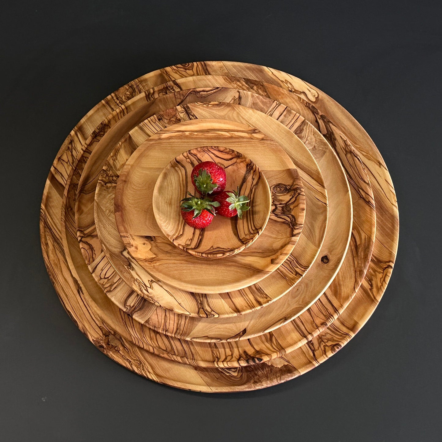 Olive Wood Shallow Serving Plates, Wooden Plates for Food